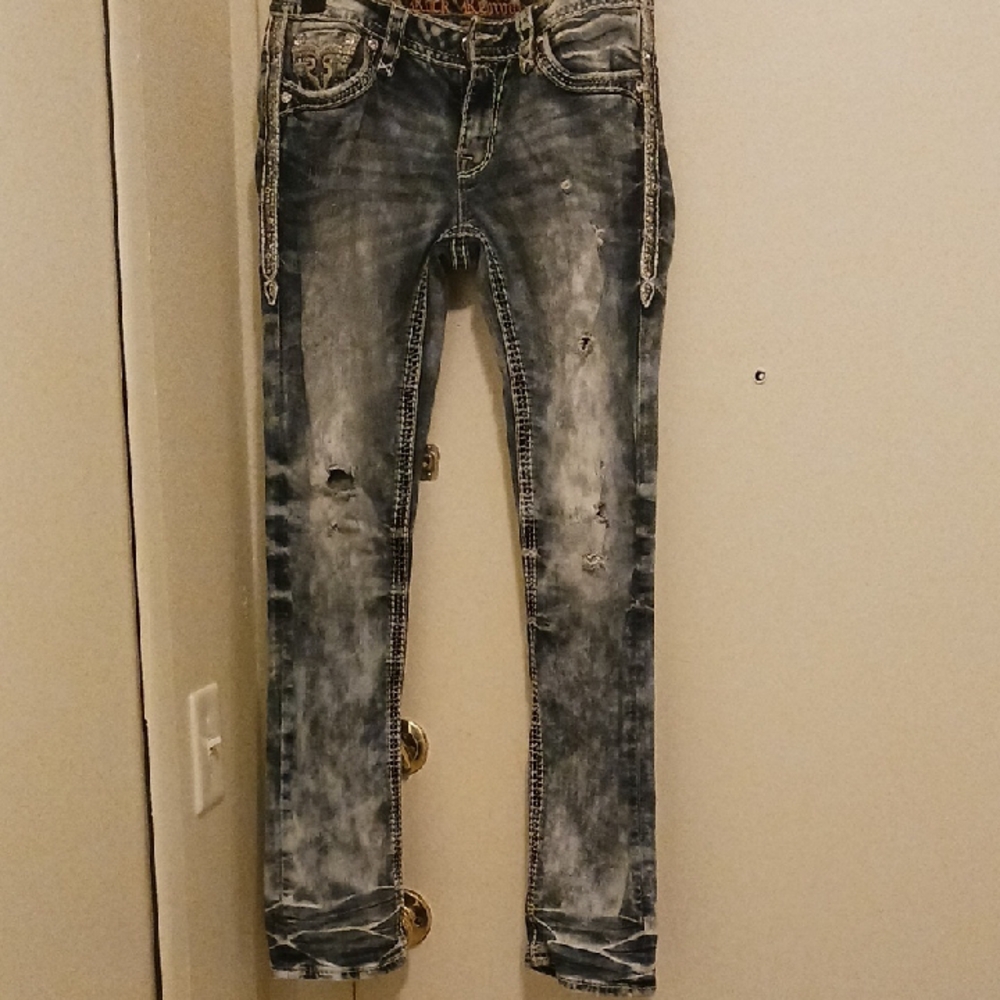 Rock Revival Blue Distressed Straight Leg Jeans
